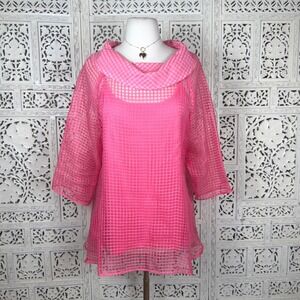 IC Collection Pink Sheer Cowl Neck Blouse And‎ Tank Medium Coquette Feminine